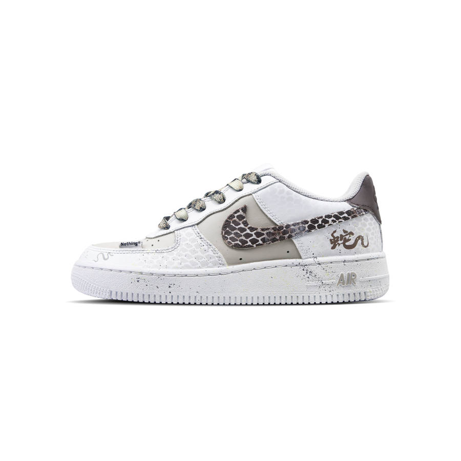 Nike Nike Air Force 1 Low LE Synthetic Leather Low top Kids' Skateboarding Shoes White Brown Teenagers