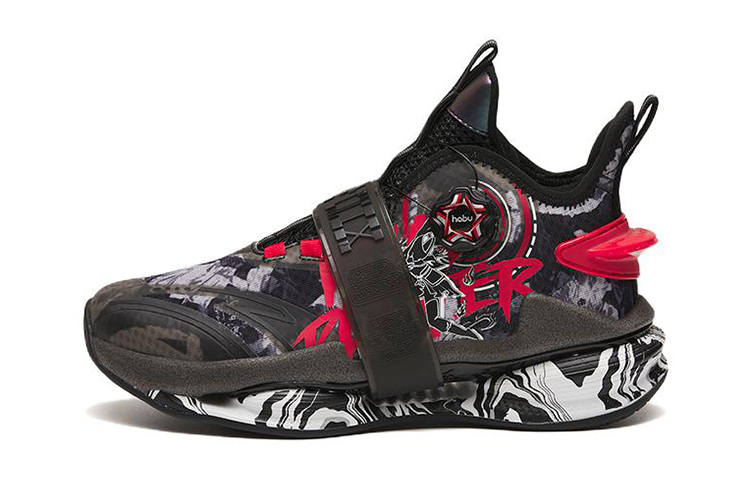 Antakids Comfortable Slip Resistant Cushioning Abrasion Resistant Mid top Basketball Shoes Black White Red Unisex