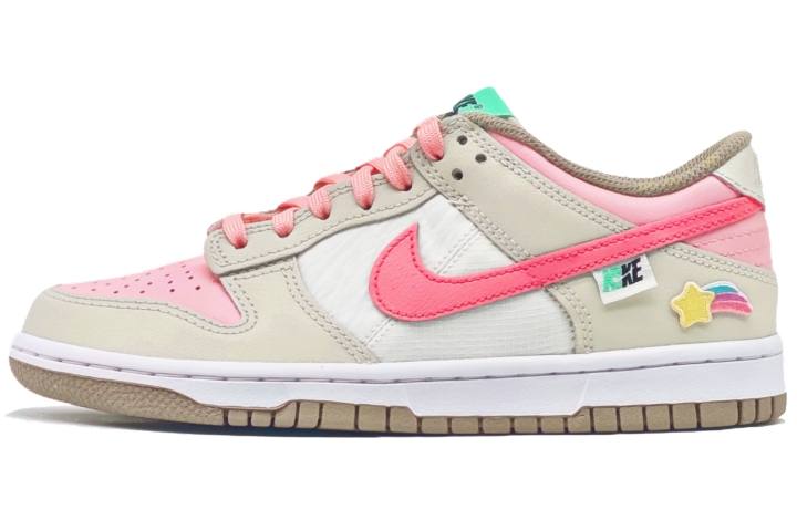 Nike Nike Dunk Rainbow Synthetic Leather, Leather Slip Resistant Abrasion Resistant Low top Kids' Skateboarding Shoes Pink
