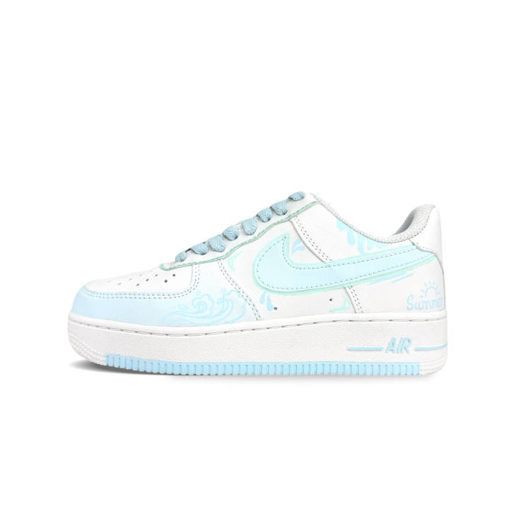 Nike Nike Air Force 1 Synthetic Leather Low top Kids' Skateboarding Shoes Blue White Teenagers