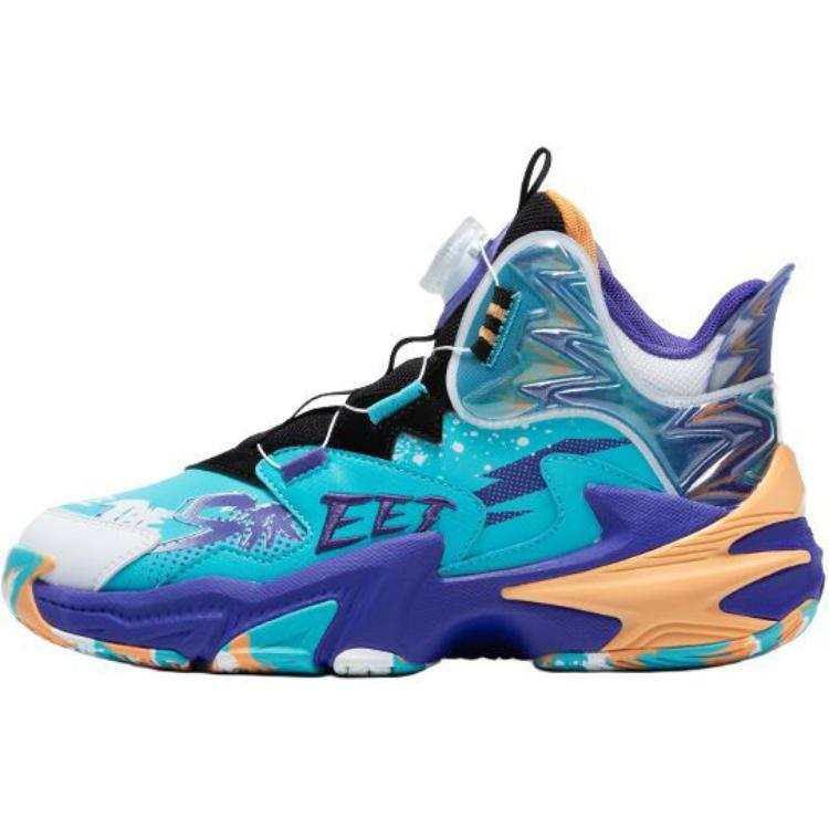 QIAODAN Synthetic Leather Mid top Basketball Shoes Blue Orange Unisex
