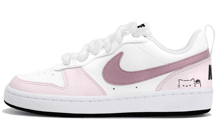 Nike Nike Court Borough Synthetic Leather Low top Kids' Skateboarding Shoes White Pink Teenagers