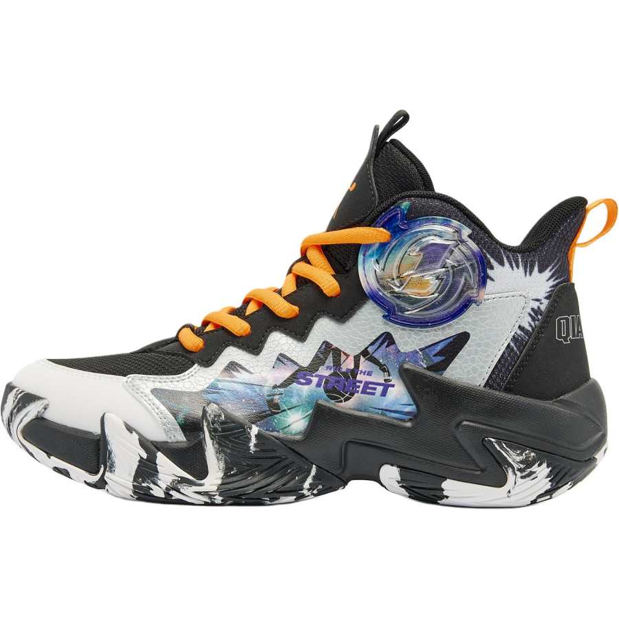 QIAODAN Synthetic Leather, Textile Mid top Basketball Shoes Black White Unisex
