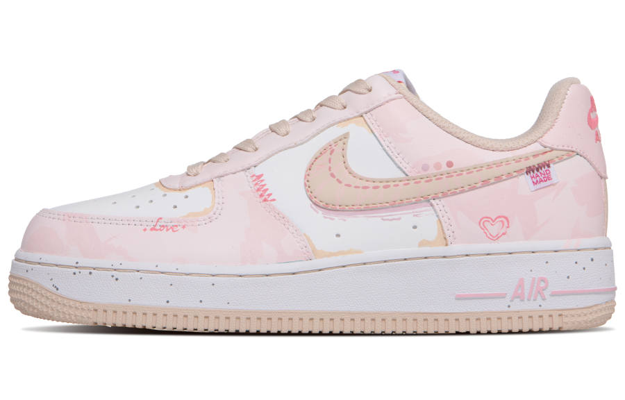 Nike Nike Air Force 1 Leather Abrasion Resistant Abrasion Resistant Low top Kids' Skateboarding Shoes White Pink Teenagers