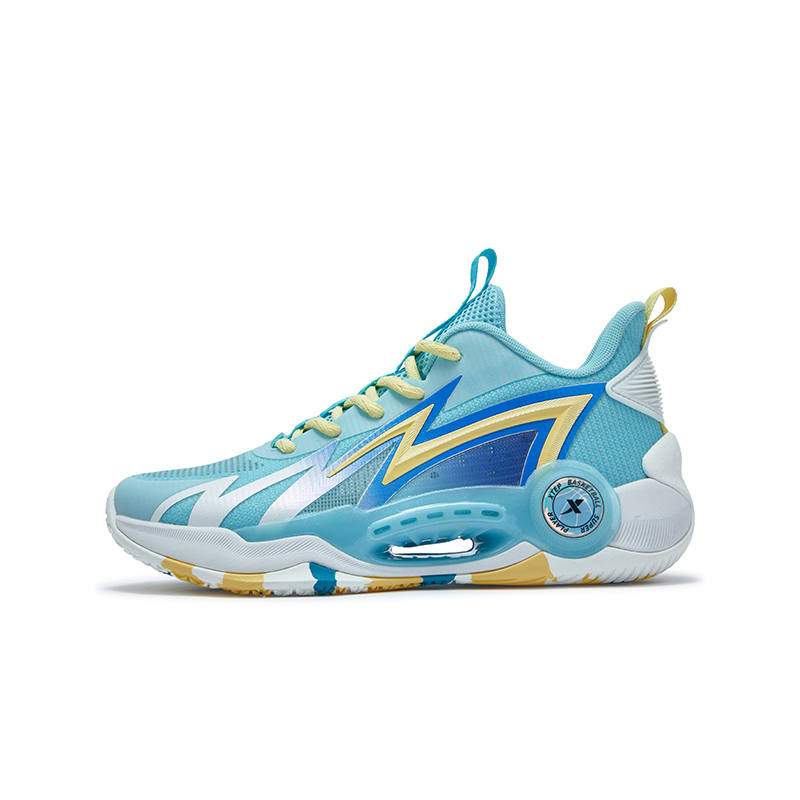 XTEP Sifeng 3.0 Slip Resistant Cushioning Abrasion Resistant Rebound Mid top Basketball Shoes Light Blue Butter Color