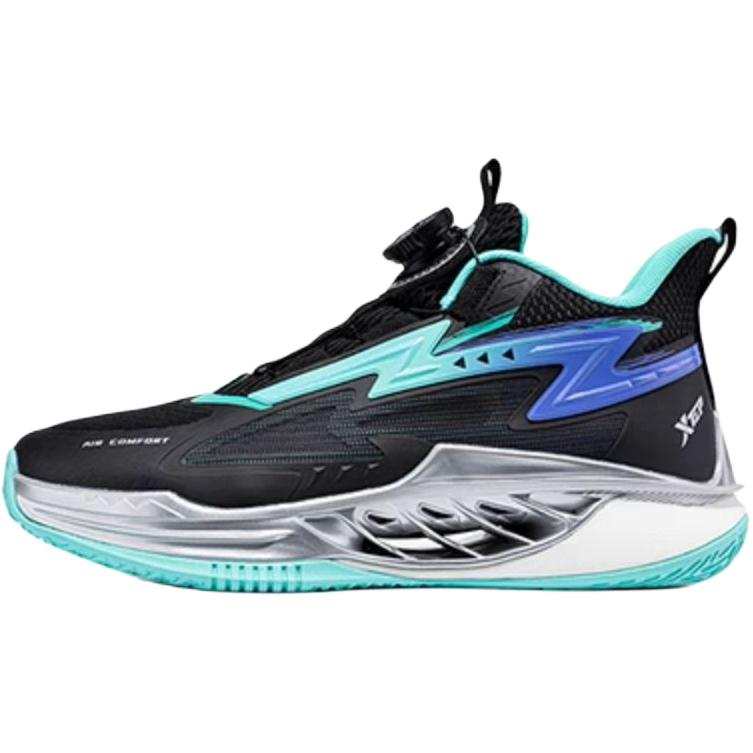 XTEP Mid top Basketball Shoes Black/Clear Teal Teenagers