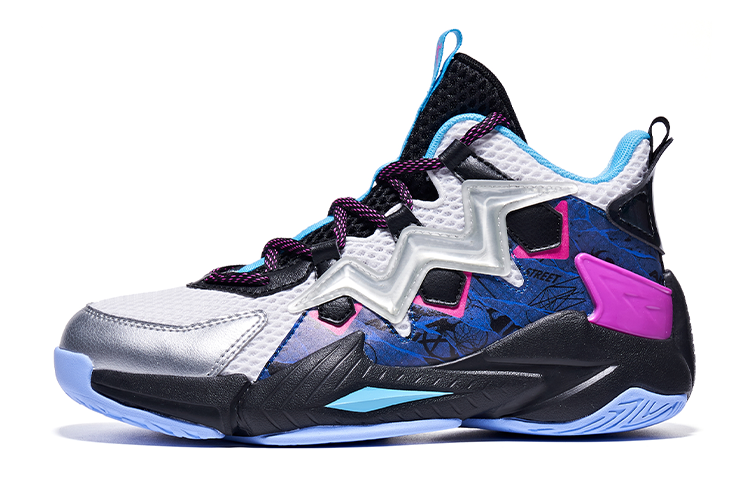 QIAODAN Cushioning Slip Resistant Abrasion Resistant Mid top Basketball Shoes Black White Teenagers