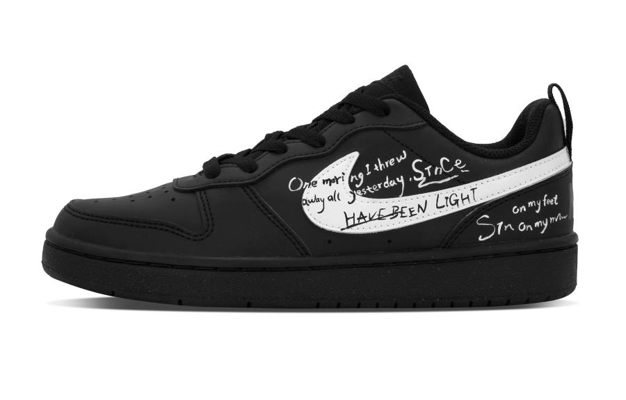Nike Nike Court Borough Star Bridge Leather Slip Resistant Abrasion Resistant Low top Skateboard Shoes Black White Kids'