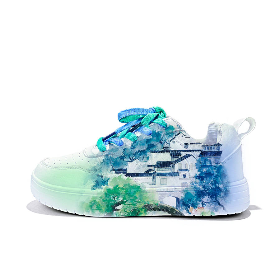 ZUOLENGCHAN Synthetic Leather Lightweight And Breathable Low top Skateboard Shoes Unisex White Blue Green