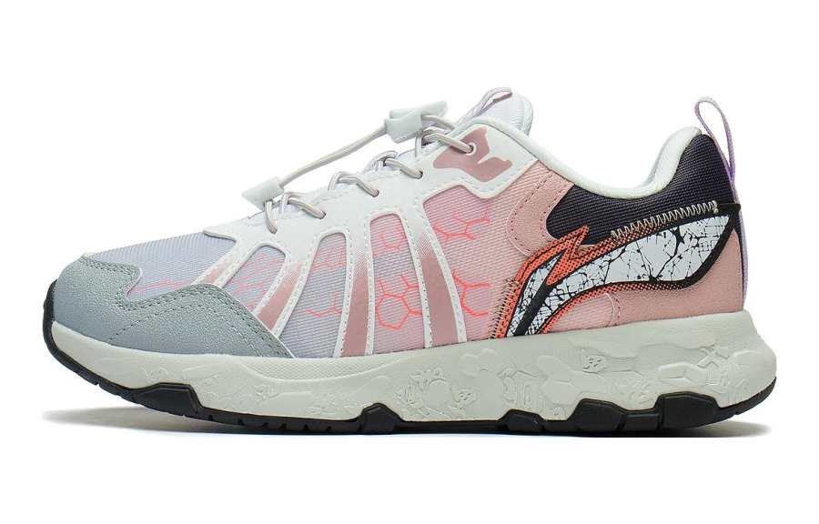 Li-Ning YOUNG Li Ning Round Tip Slip Resistant Abrasion Resistant Low top Running Shoes Gray Pink Teenagers