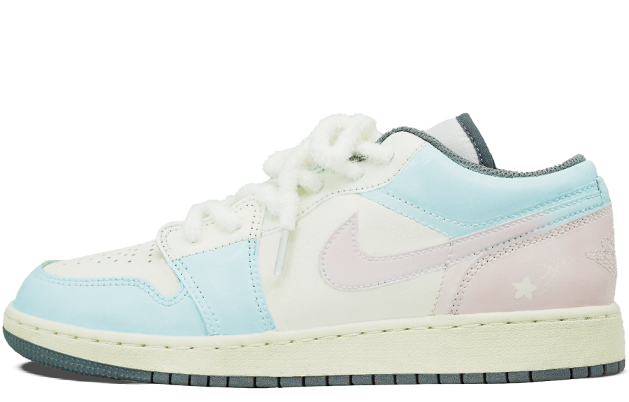 Jordan Jordan Air Jordan 1 Slip Resistant Abrasion Resistant Low top Children's Basketball Shoes Blue Pink Teenagers