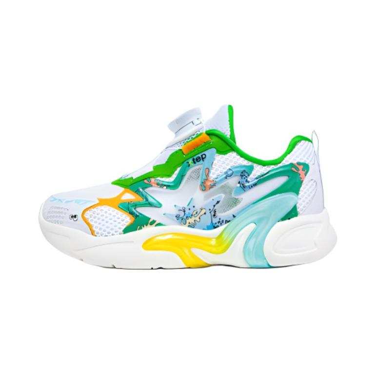 XTEP Slip Resistant Anti Kick Low top Kids' Running Shoes White Green Pre school