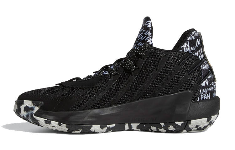 Adidas Adidas D Lillard 7 Abrasion Resistant Breathable Low top Children's Basketball Shoes Black White Teenagers