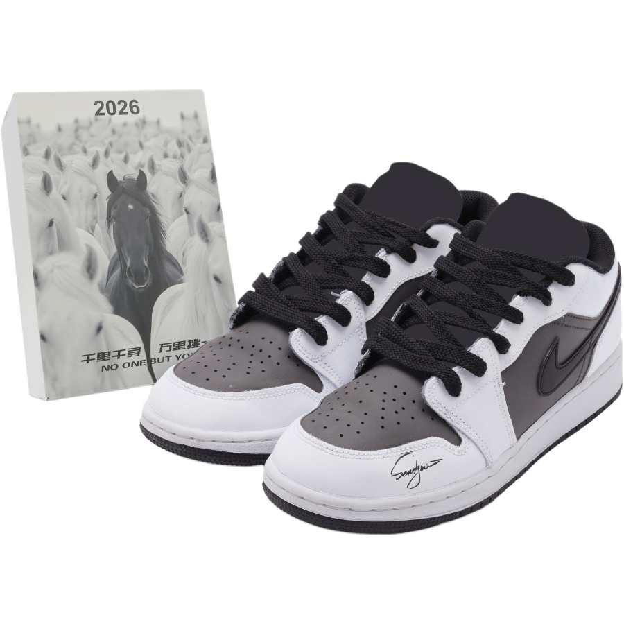 Jordan Jordan Air Jordan 1 Leather Slip Resistant Abrasion Resistant Low top Children's Basketball Shoes White Black Brown
