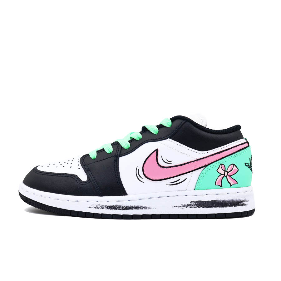 Jordan Jordan Air Jordan 1 Leather Cushioning, Wear Resistant Low top Children's Basketball Shoes Black Pink Green Teenagers