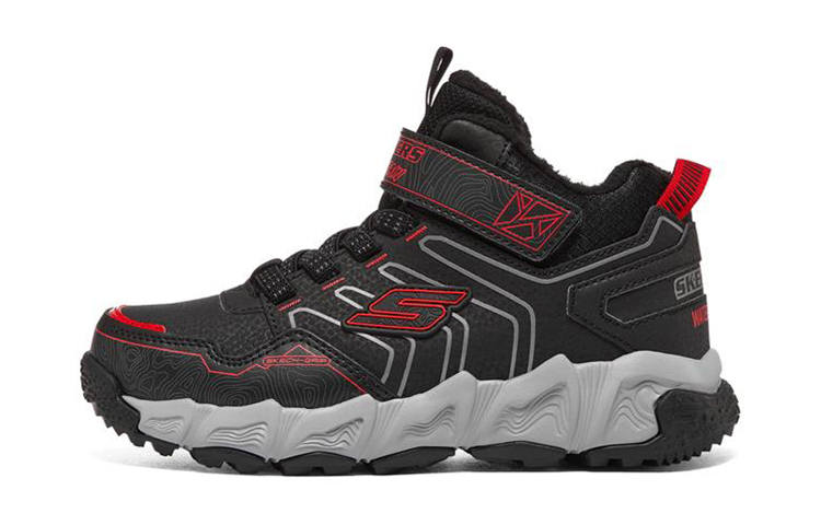 Skechers Velocitrek Fleece lined Cushioning Abrasion Resistant Thermal Low top Kids Lifestyle Shoes Black Red Teenagers