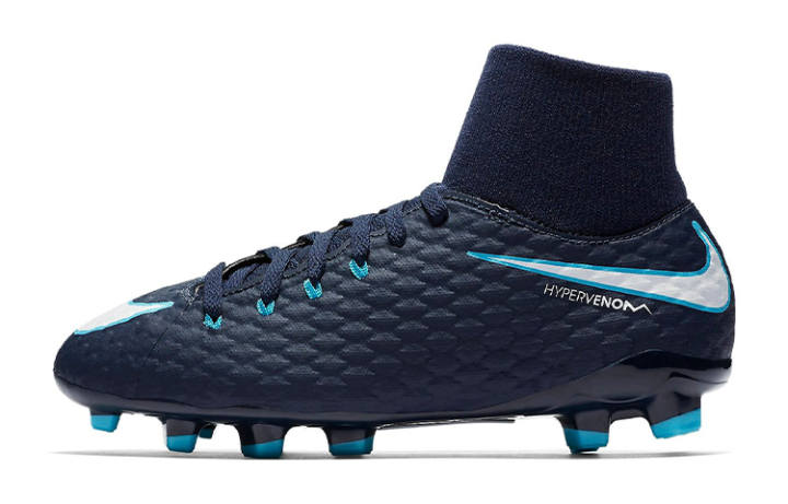 Nike Nike Hypervenom Phelon JR 3 DF FG Slip Resistant Cushioning Abrasion Resistant High top Kids' Soccer Shoes Navy Blue