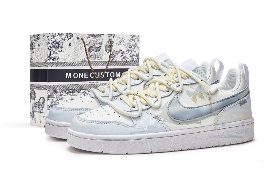 Nike Nike Court Borough 2 Slip Resistant Low top Kids' Skateboarding Shoes Beige Blue Teenagers