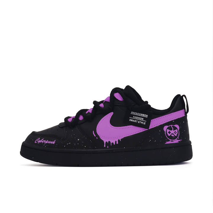 Nike Nike Court Borough Dark Purple Panda Leather Slip Resistant Abrasion Resistant Low top Kids' Skateboarding Shoes Kids'
