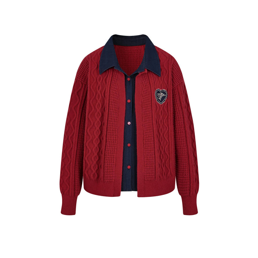 Umoumo Umoumo Sweaters Women's Lapel Moderate Mock Two Piece