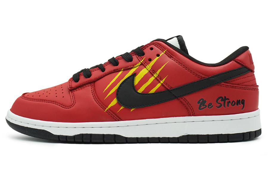 Nike Nike Dunk Red Flame With Yellow Claw Leather Low top Kids' Skateboarding Shoes Red Black Yellow Teenagers