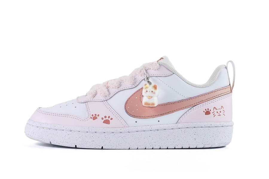 Nike Nike Court Borough Milk Puff Meow Slip Resistant Cushioning Low top Kids' Skateboarding Shoes White Pink Teenagers