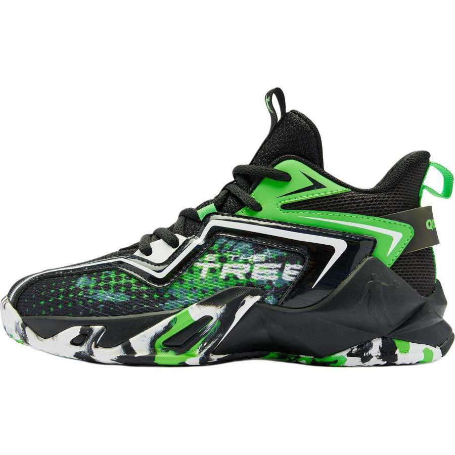 QIAODAN Textile, Synthetic Leather Mid top Basketball Shoes Black Green Unisex