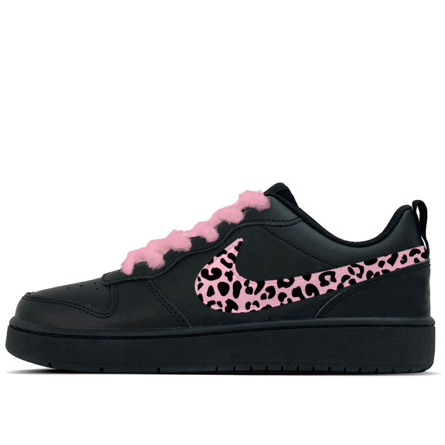 Nike Nike Court Borough Pink Leopard Fluff Leather Slip Resistant Abrasion Resistant Low top Kids' Skateboarding Shoes Black