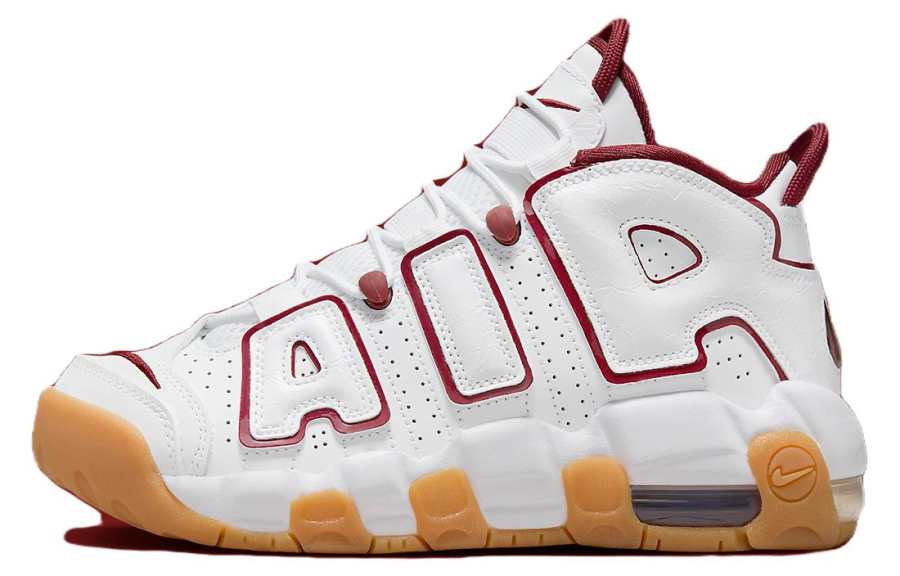 Nike Nike Air More Uptempo Synthetic Leather, Leather Mid top Basketball Shoes White Red Kids'