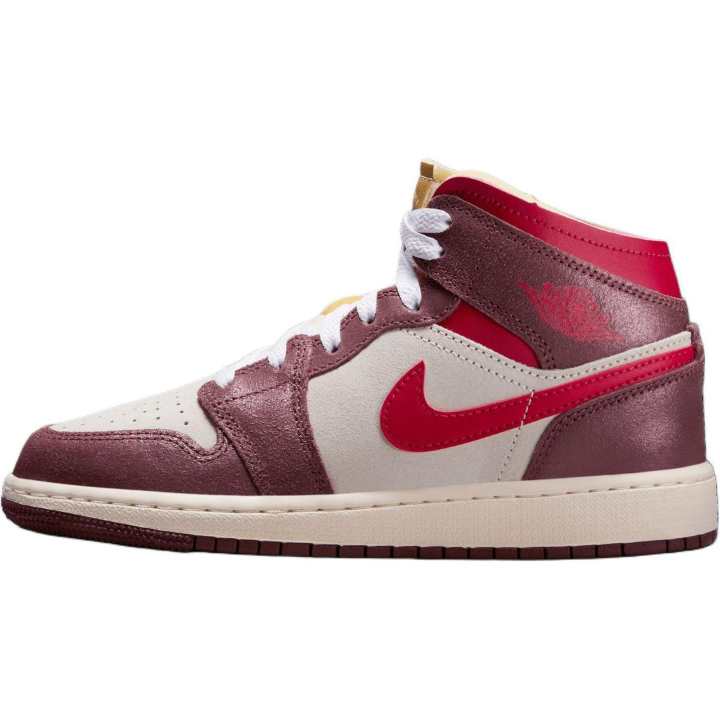 Jordan Jordan Air Jordan 1 Mid top Basketball Shoes White Brown Red Unisex