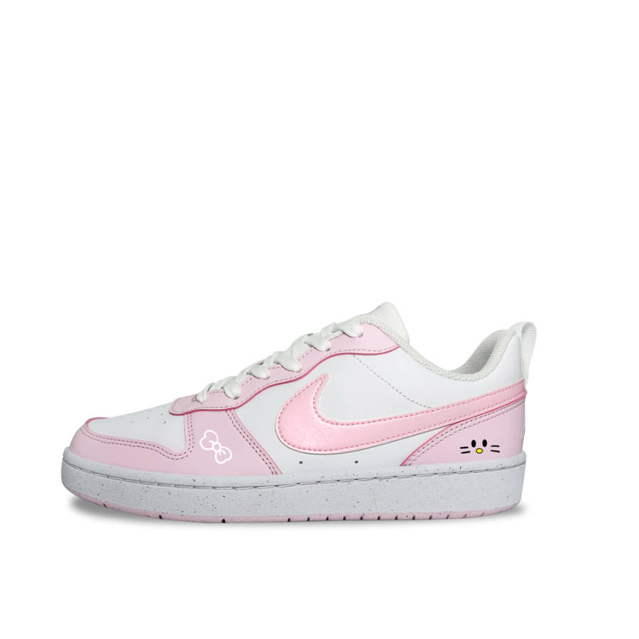 Nike Nike Court Borough Low Synthetic Leather Slip Resistant Abrasion Resistant Low top Skateboard Shoes Pink White Kids'