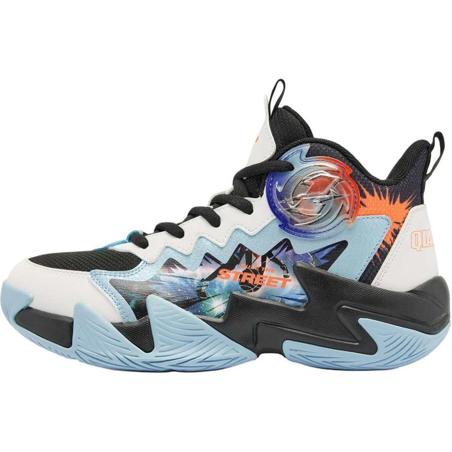 QIAODAN Synthetic Leather, Textile Comfortable And Lightweight Mid top Basketball Shoes Black White Unisex
