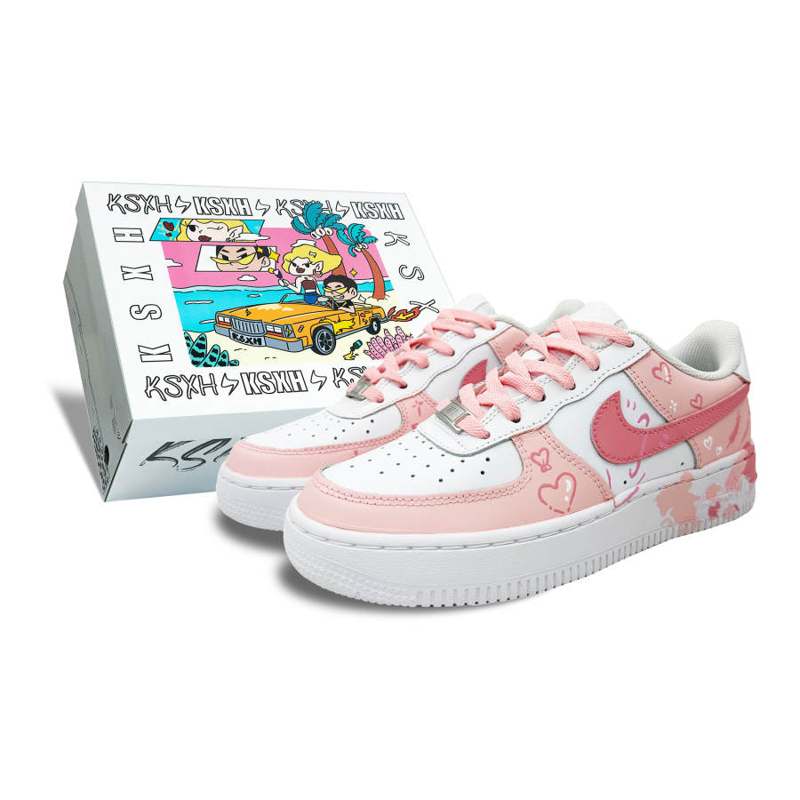 Nike Nike Air Force 1 Slip Resistant Low top Kids' Skateboarding Shoes Pink White Teenagers