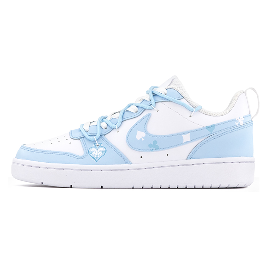 Nike Nike Court Borough Heart Poker Cards Slip Resistant Cushioning Abrasion Resistant Skateboard Shoes Blue White Kids'
