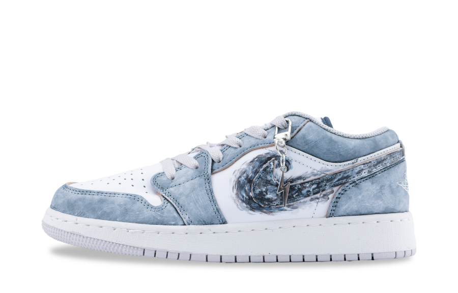 Jordan Jordan Air Jordan 1 Low SE Slip Resistant Abrasion Resistant Low top Children's Basketball Shoes Light Blue Teenagers