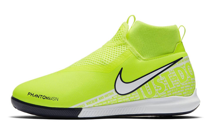 Nike Nike JR PHANTOM VSN ACADEMY DF IC Slip Resistant Cushioning Abrasion Resistant Mid top Soccer Shoes Neon Yellow Kids'
