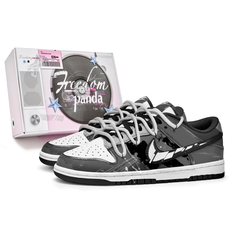 Nike Nike Dunk Memory Fragment Slip Resistant Abrasion Resistant Low top Kids' Skateboarding Shoes Black Gray Teenagers