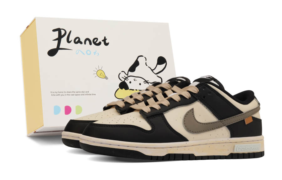 Nike Nike Dunk Slip Resistant Abrasion Resistant Low top Kids' Skateboarding Shoes Black Beige Teenagers