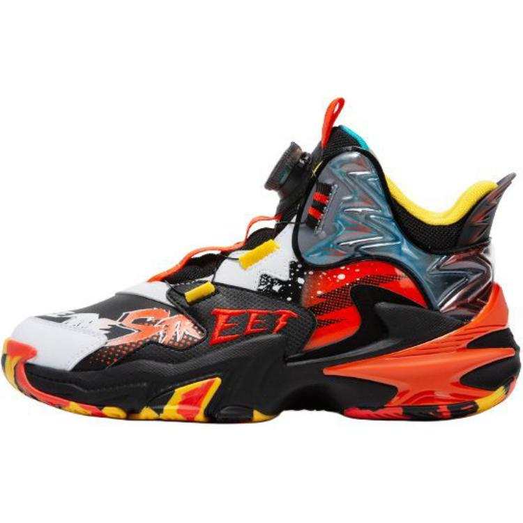 QIAODAN Comfortable Mid top Basketball Shoes Black/Dutch Orange Unisex