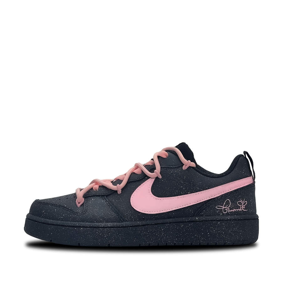 Nike Nike Court Borough Pink Star Cloud Synthetic Leather Slip Resistant Low top Kids' Skateboarding Shoes Black Teenagers