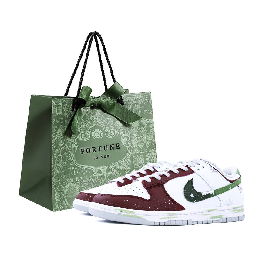 Nike Nike Dunk Shopping Bag CNY New Year Limited, Xueji Zhuxi Leather Low top Kids' Skateboarding Shoes White Red Teenagers