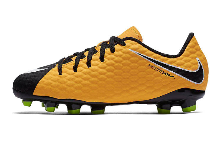 Nike Nike Hypervenom Phelon JR 3 FG Slip Resistant Cushioning Abrasion Resistant Low top Kids' Soccer Shoes Yellow Black