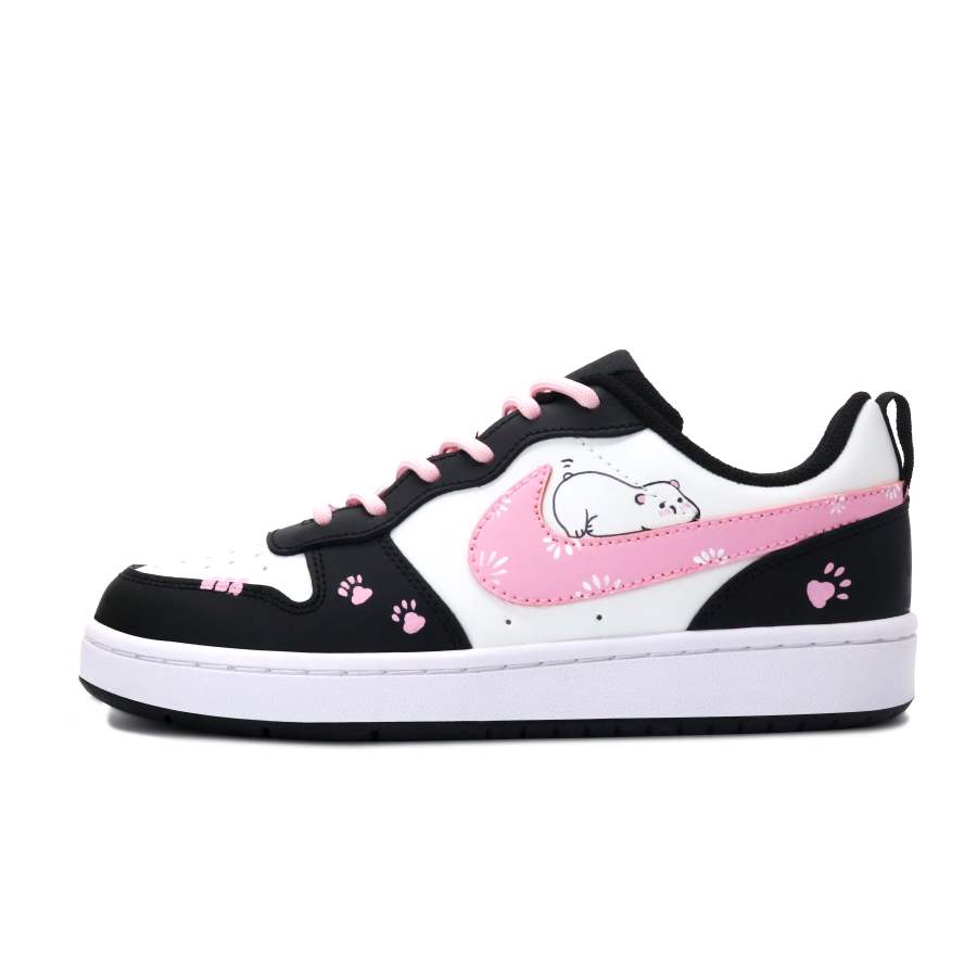 Nike Nike Court Borough Leather Abrasion Resistant Breathable Low top Skateboard Shoes Black White Pink Teenagers