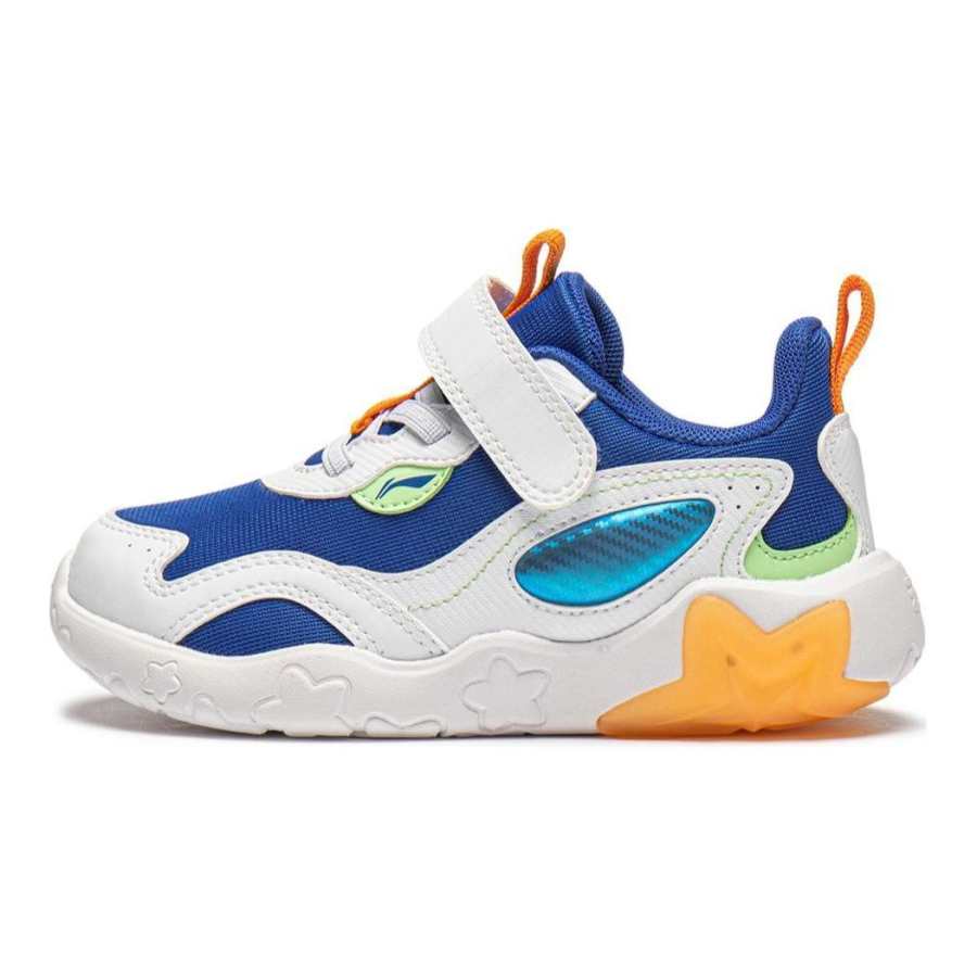 Li-Ning YOUNG Li Ning YOUNG Synthetic Leather, Textile Comfortable Slip Resistant Cushioning Low top Kids Lifestyle Shoes White Blue