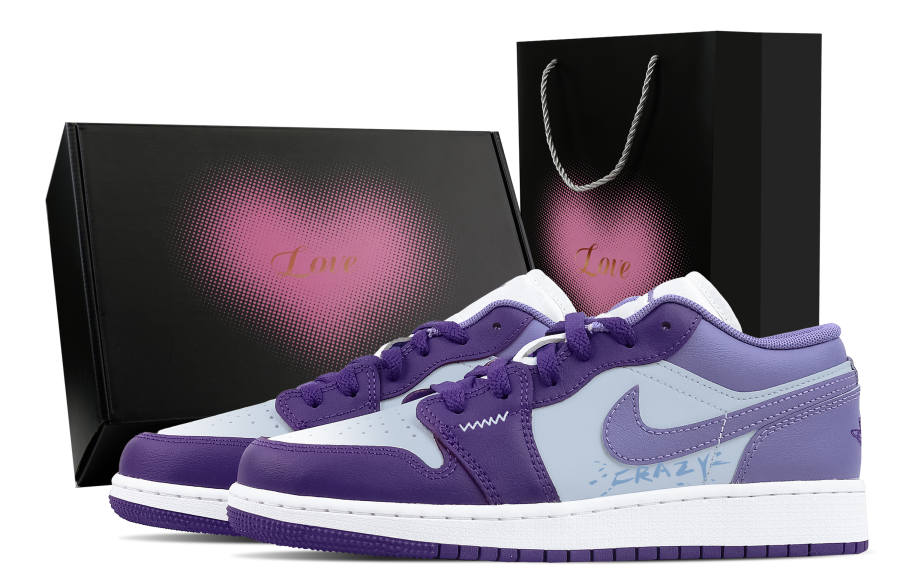 Jordan Jordan Air Jordan 1 Dusty Blue Star, Heart Box Leather Breathable Low top Kids' Skateboarding Shoes Palace Purple