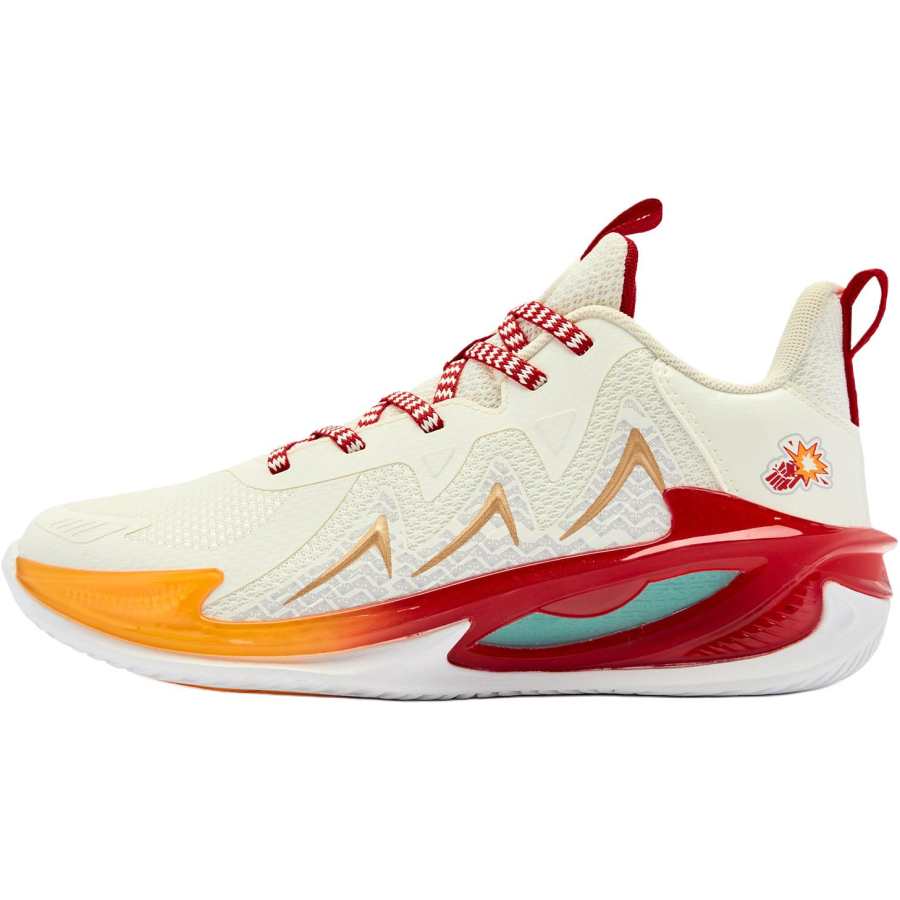QIAODAN Textile, Synthetic Leather Slip Resistant Low top Basketball Shoes Beige Red Unisex