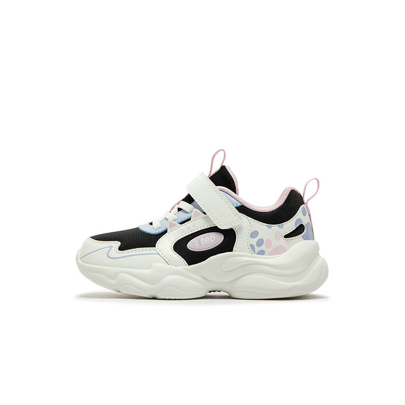 XTEP Meow Shoes 2.0 Slip Resistant Lightweight Cushioning Low top Casual Shoes Black Sail White Kids'
