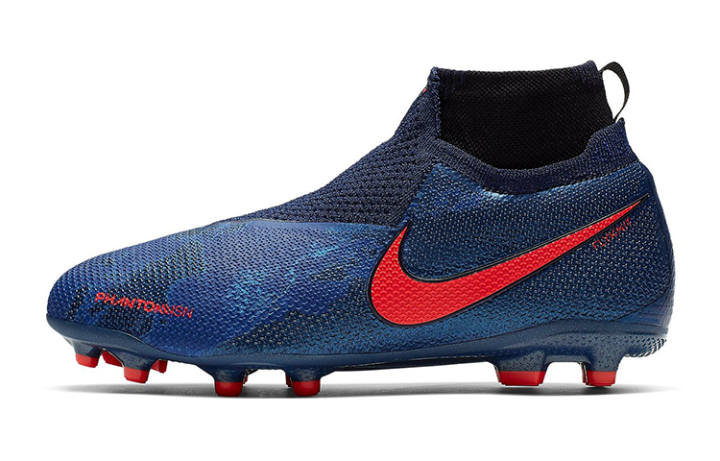 Nike Nike Phantom Vision Elite DF FG/MG Slip Resistant Cushioning Abrasion Resistant Mid top Kids' Soccer Shoes Blue Red