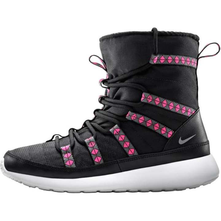 Nike Nike Roshe Run Slip Resistant Abrasion Resistant High top Insulated Boots Unisex Black Pink