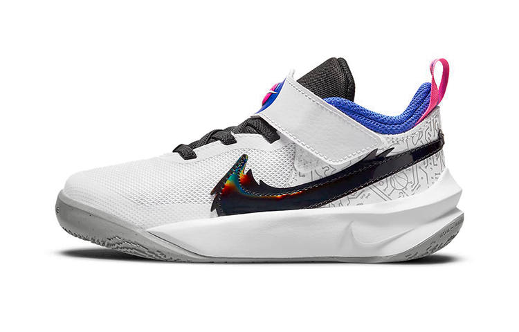 Nike Nike x Space Jam Team Hustle D 10 SE Mid top Basketball Shoes White Black Blue Children Aged 3 7 Years Old